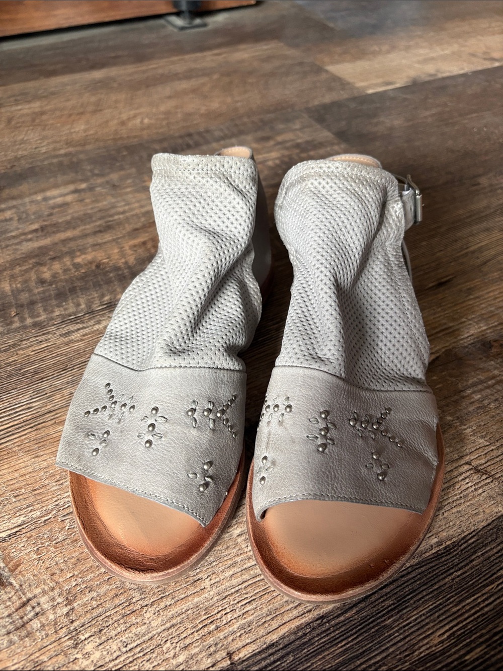 Miz Mooz Light Gray Perforated Open-Toe Slingback Sandals